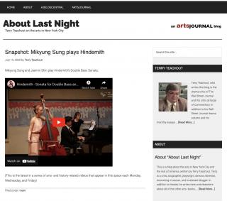 テリー・ティーチアウトの『About Last Night in ArtsJournal』にヒンデミット役のミギョン・ソンが登場