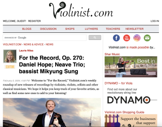 La rubrica settimanale "For the Record" di Violinist.com di "The Colburn Sessions"
